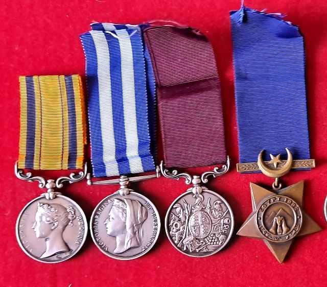 Superb medal group of South Africa Medal 1879, Egypt Medal 1882-89, Long Service and Good Conduct medal and Khedive's Star